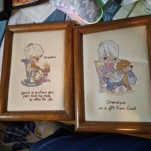 Vintage Cross-Stitch Framed Art Set